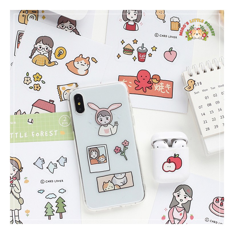 Sticker hoạt hình MIAO'S LITTLE FOREST set 2 tấm sticker nền trong Cute Character trang trí sổ tay bullet journal MST237