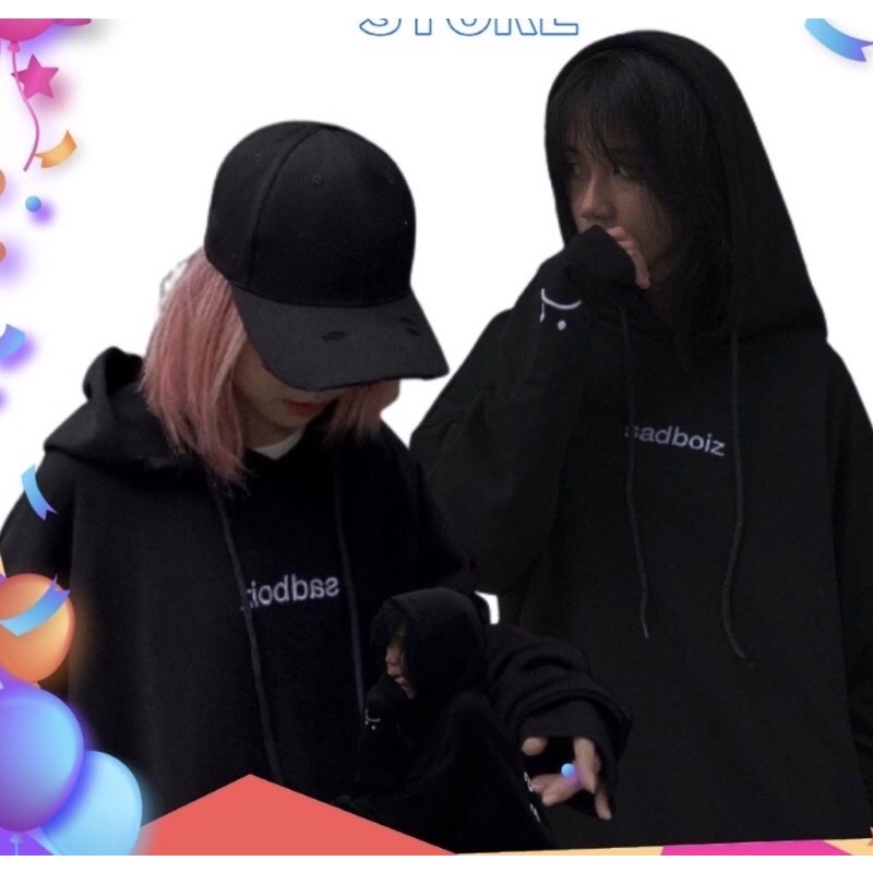 áo hoodie nỉ mũ sadboiz cho nam nữ màu đen