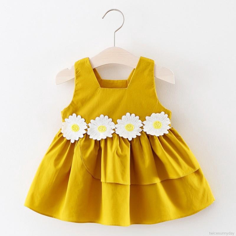 Đầm không tay cổ tròn in hoa dễ thương cho bé gái