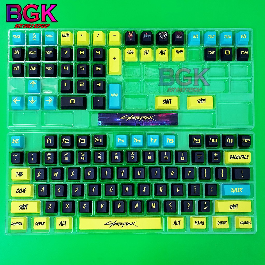 Bộ Keycap Cyberpunk 2077 PBT 122 Phím Cực Đẹp in Dye-Sub Font chữ to OEM Profile