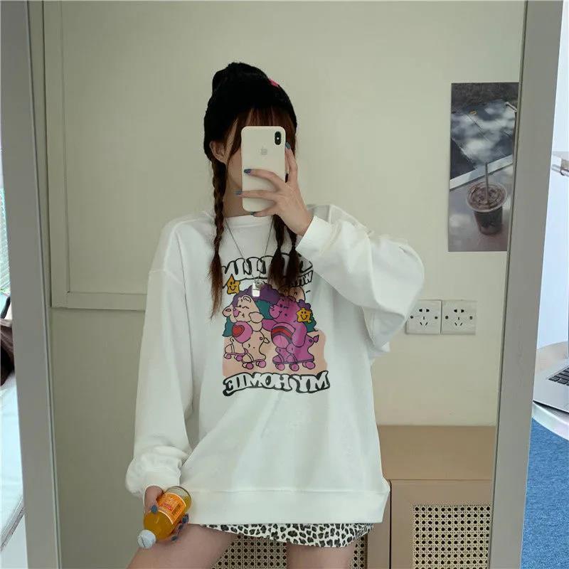 Áo hoodie cổ tròn dáng rộng phong cách retro hàn quốc dành cho nữ