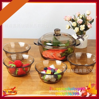 Bát thủy tinh chịu nhiệt có nắp bộ 5 chiếc - 1 bát thủy tinh có nắp và 4 tô thủy tinh nhỏ - 5 thố thủy tinh trong suốt