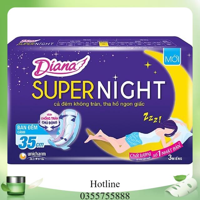 Lốc 6 Băng Vệ Sinh Diana Ban Đêm Siêu Thấm 35cm,3 Miếng Super Night 35cm
