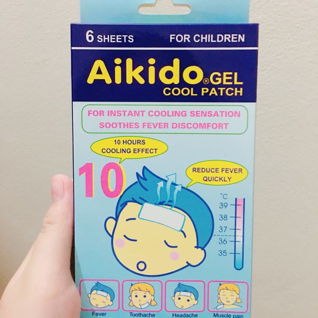Miếng dán hạ sốt Aikido cho bé, trẻ sơ sinh - Hộp 6 miếng - Giảm sốt, đau răng, nhức đầu, nóng trong người