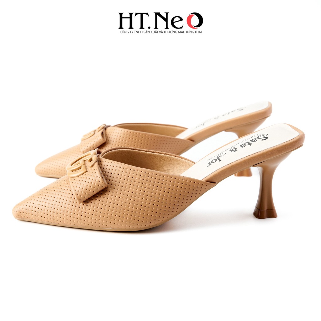 Sandal nữ HT.NEO Thiết kế sang chảnh cực tôn dáng quai da khuy đính chữ GG bắt mắt SDN143