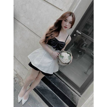 Đồ bộ nữ dễ thương, set đồ nữ đi chơi cá tính với quần short ngắn kèm áo tà xòe 2 dây hở lưng cá tính