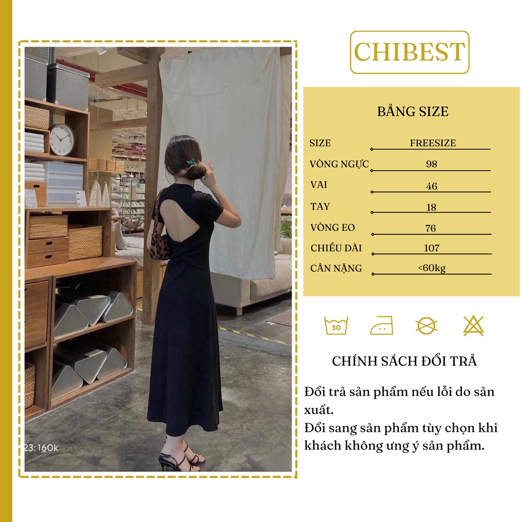 Đầm maxi hở lưng thun đen xòe dài chất thun co giãn thoải mái CHIBEST LDB23 | BigBuy360 - bigbuy360.vn