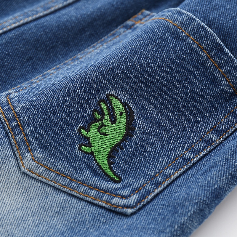 Quần short denim thêu hình khủng long thời trang mùa hè dành cho bé trai 90-130cm