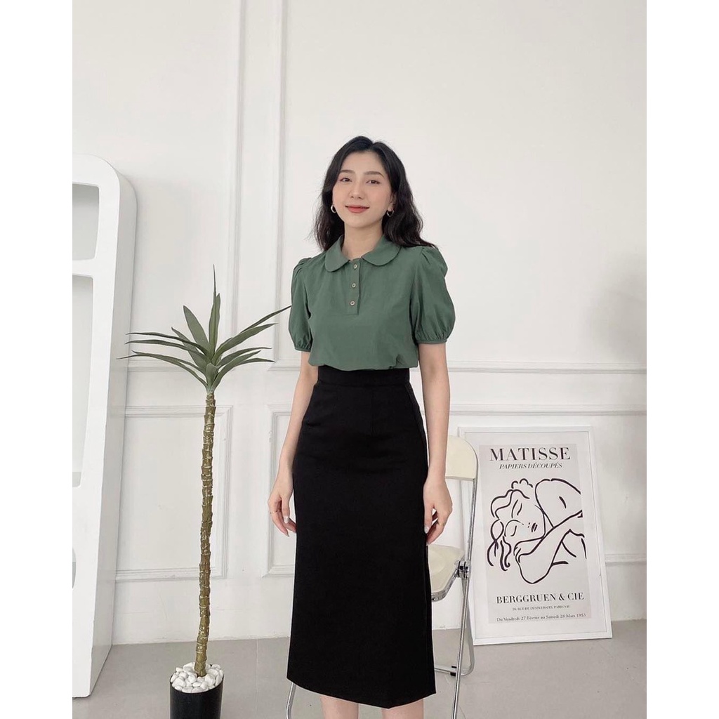 Chân váy chữ A công sở xẻ sau dài A70cm