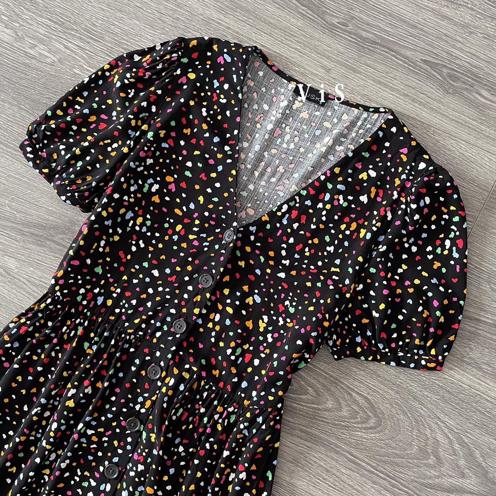 ĐẦM MIDI FORM SUÔNG NỮ MÀU ĐEN HOA NHÍ