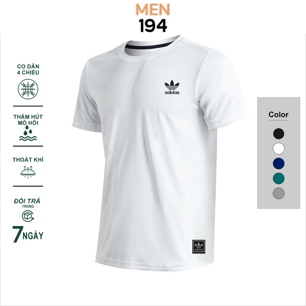 Áo thun nam Gấu 194 vải thun Lạnh co dãn 4 chiều, phong cách thể thao - gym - bóng đá, from slim fit - Adi