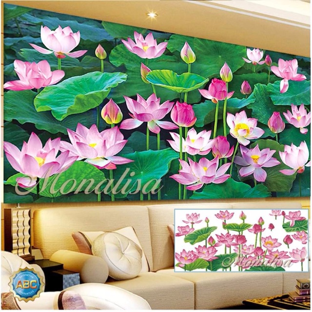 Tranh đính đá hoa sen size lớn150x80cm