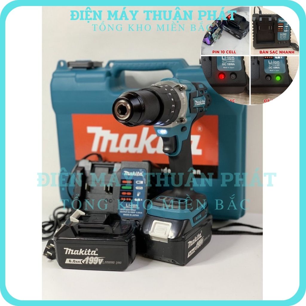 Máy khoan pin cầm tay mini Makita 199V chính hãng không chổi than bắn bắt vặn vít khoan bê tông giá rẻ