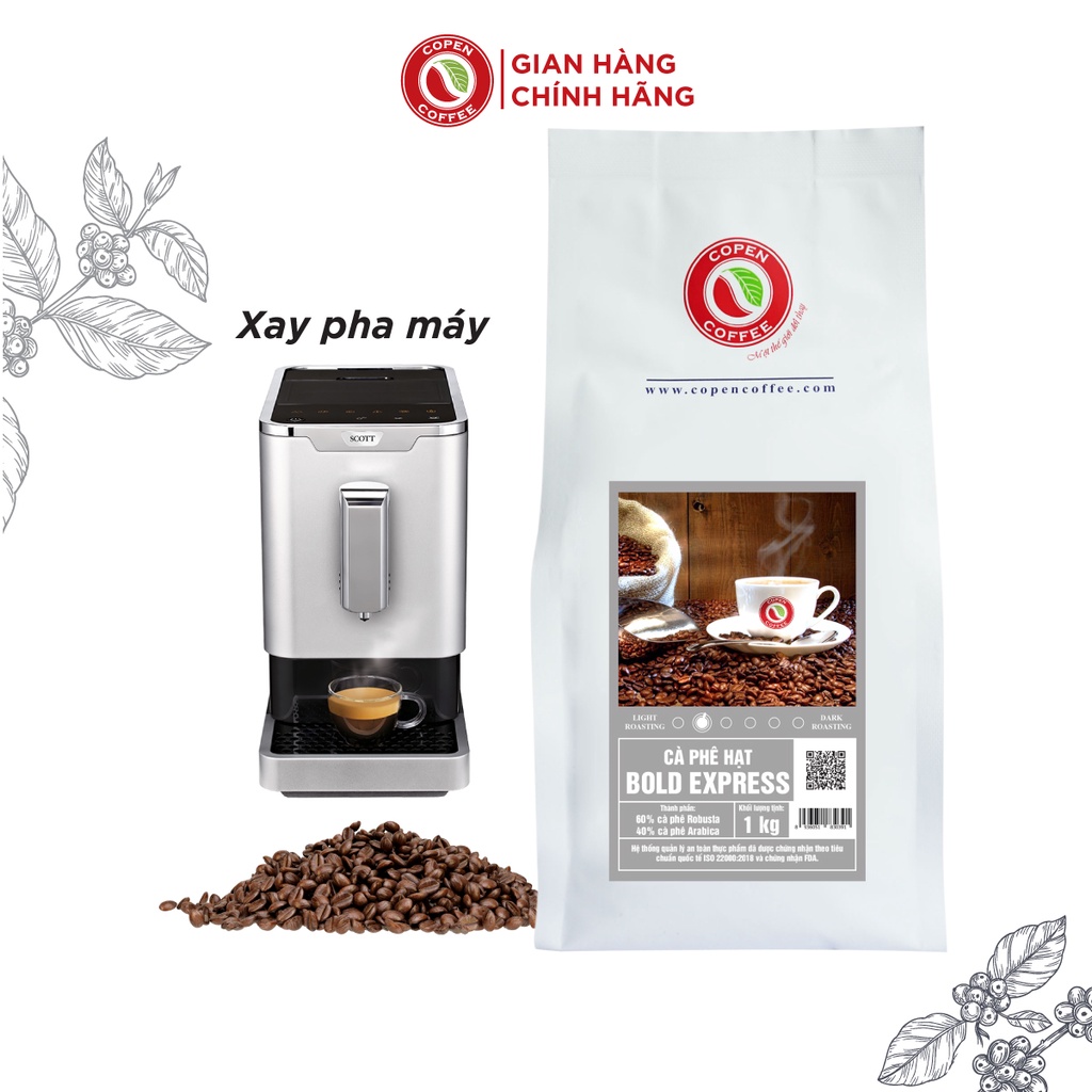 Cà Phê Hạt Bold Express - Copen Coffee - gói 1kg, đắng vừa, chua nhẹ