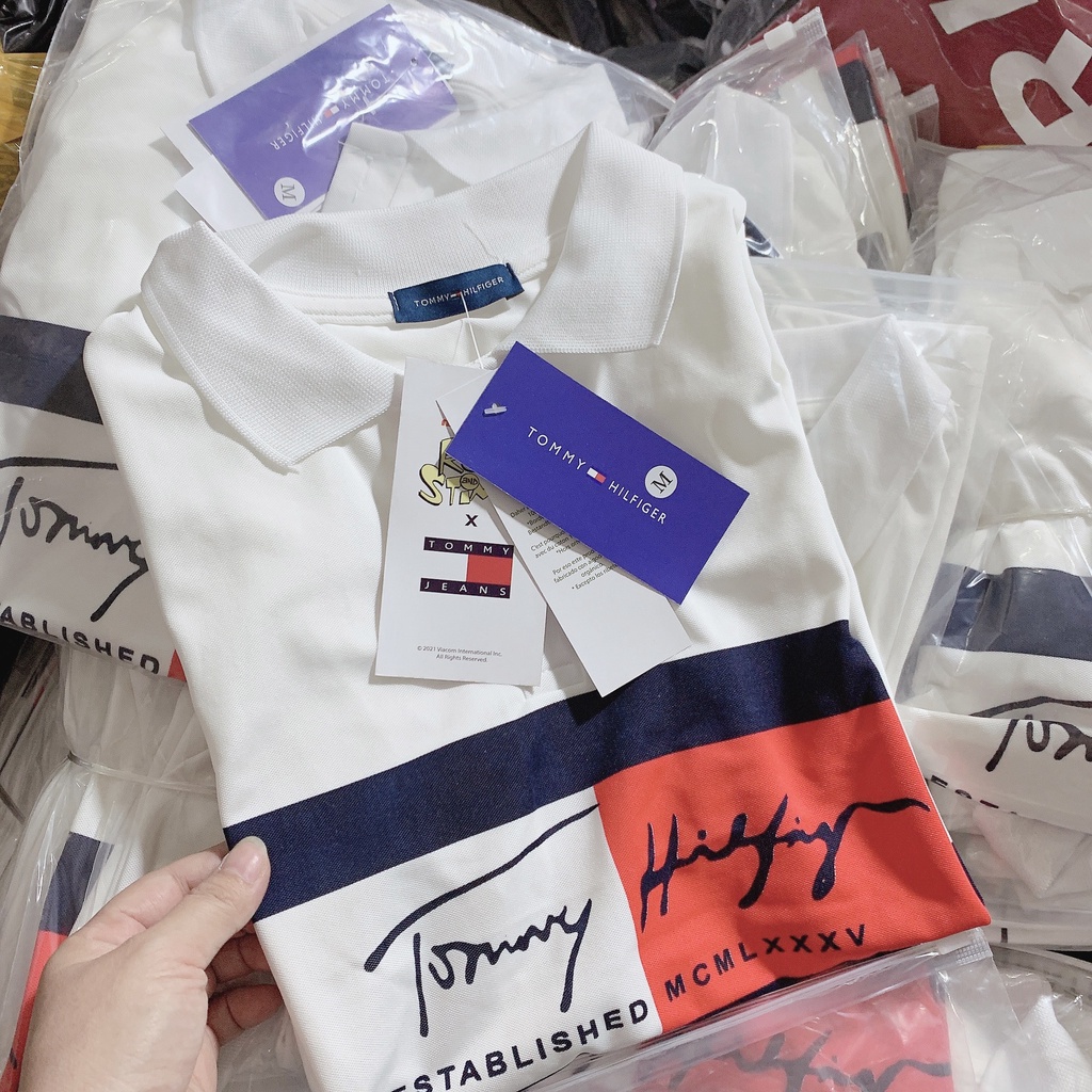 Áo polo Tmy trắng phối đen đỏ cho nữ | BigBuy360 - bigbuy360.vn