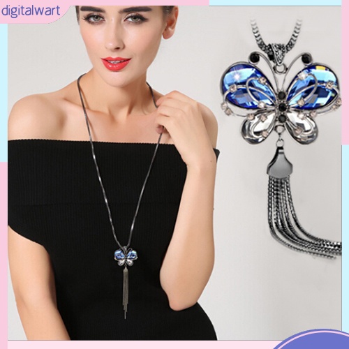 Dây chuyền hình bướm phối dây tua rua đính đá quý nhân tạo sang trọng quý phái dành cho nữ
