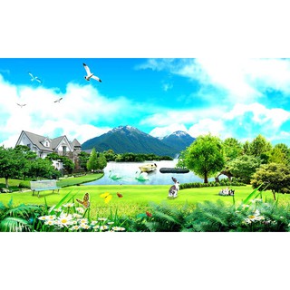 Tranh phong cảnh thiên nhiên - hoa đa sắc, Tranh dán tường 3d hiện đại (tích hợp sẵn keo)