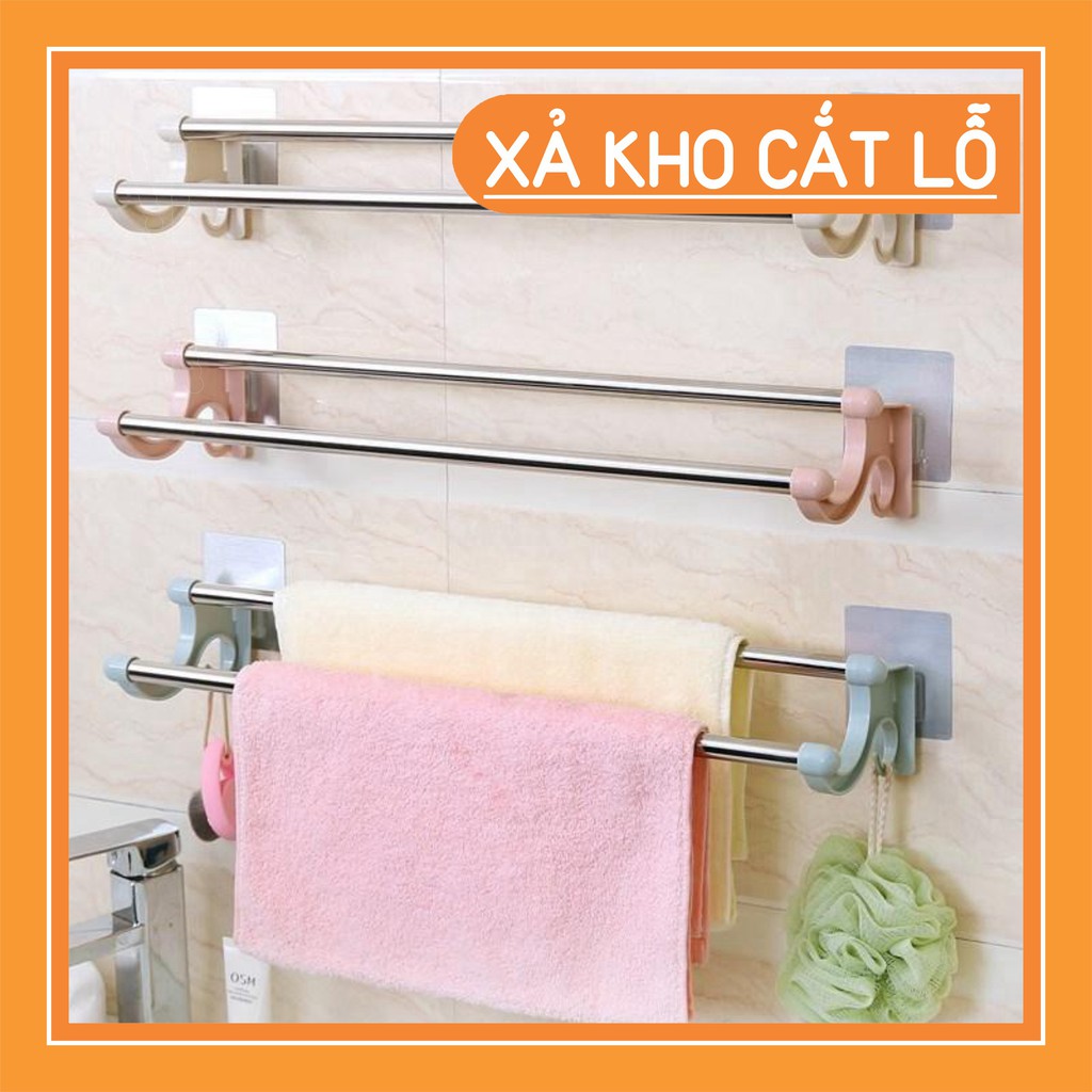 Kệ vắt khăn 2 thanh inox Dính tường siêu chắc-kệ treo khăn 2 tầng tiện lợi dán tường