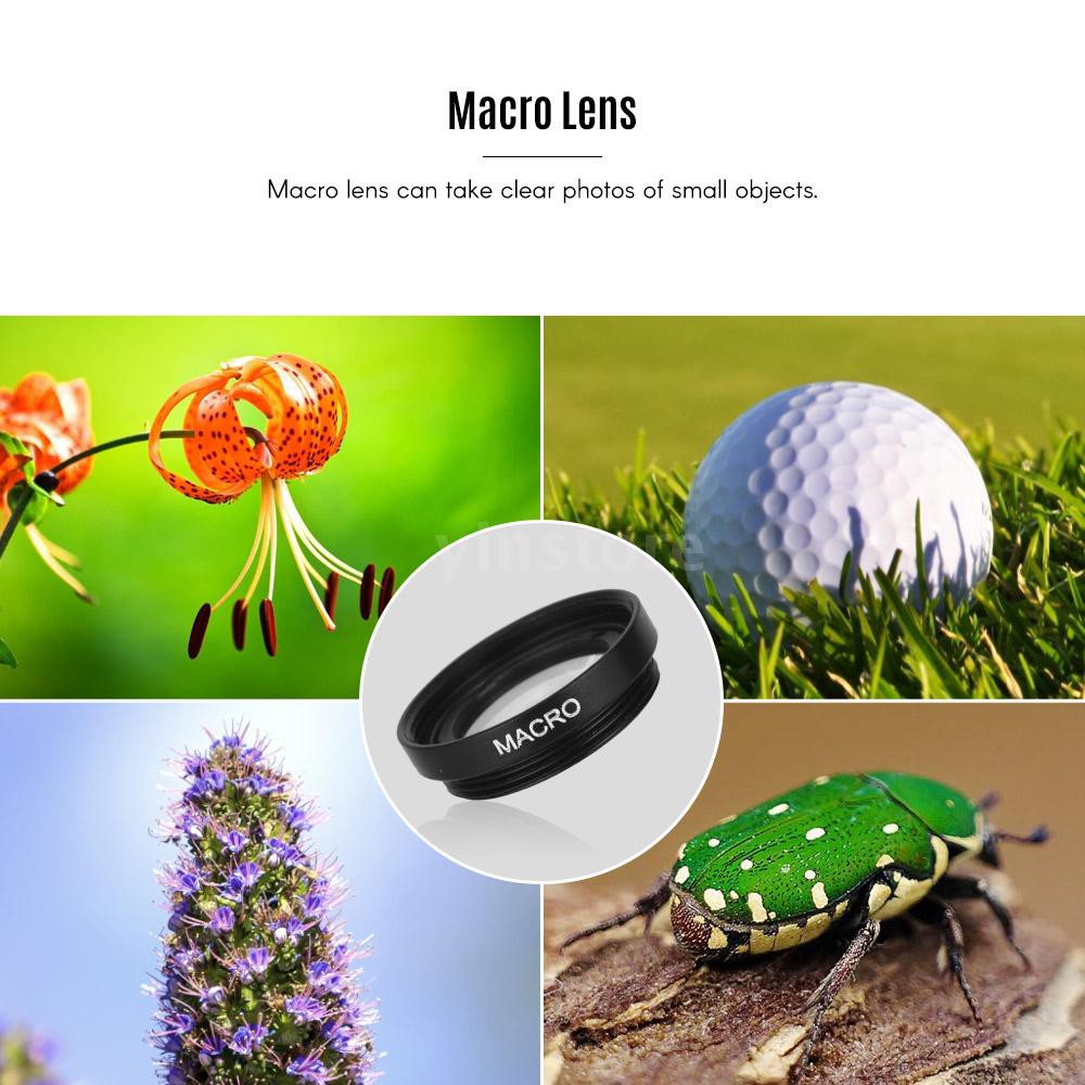 yins♥Universal Clip Lens Kit 180° Mobile Phone Fisheye Lens 0.67× Wide Angle Lens Macro Lens 3 in 1 with Clip for iPhone