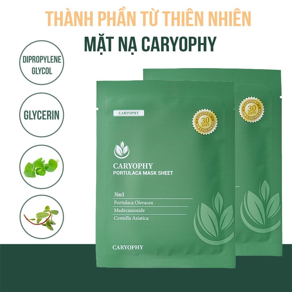 Mặt nạ giảm mụn mờ thâm Caryophy Portulaca Mask Sheet Hàn Quốc 22g x 10pcs (Hộp 10 Miếng)