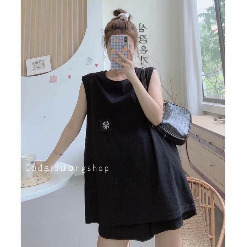 SET ÁO BALO LỖ THÊU LOGO MIX QUẦN SHORTS NỮ