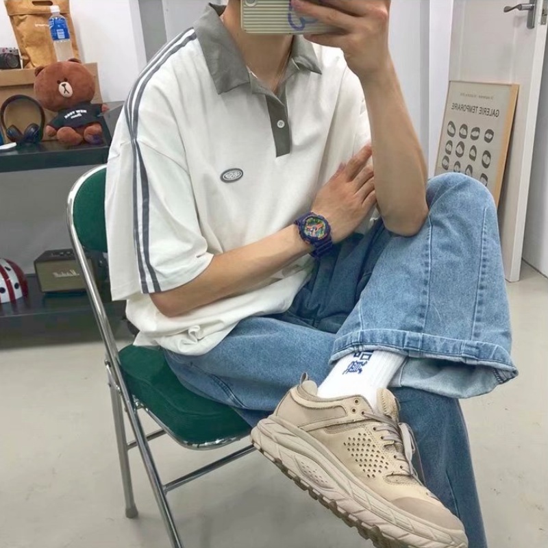 Áo Polo Tay Ngắn Dáng Rộng Họa Tiết Kẻ Sọc Kiểu Hàn Quốc Mùa Hè Năng Động Hợp Thời Trang Cho Nam | BigBuy360 - bigbuy360.vn