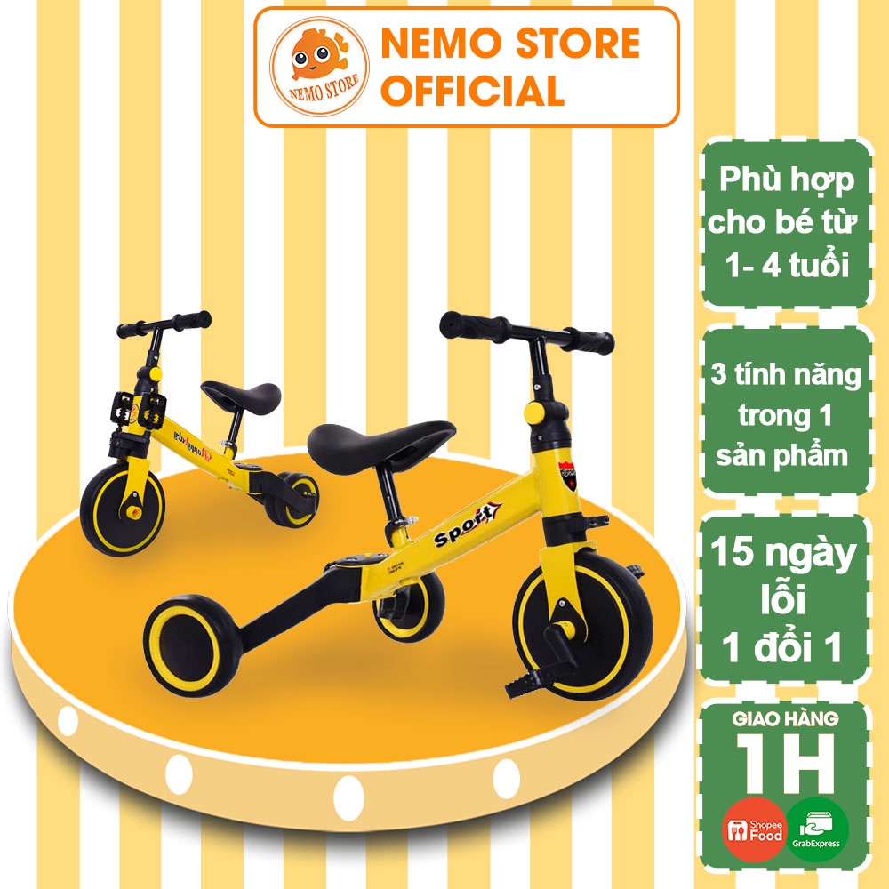 Xe chòi chân 3 bánh kết hợp bàn đạp cho bé tập đi yên bọc da êm ái đồ chơi vận động ngoài trời