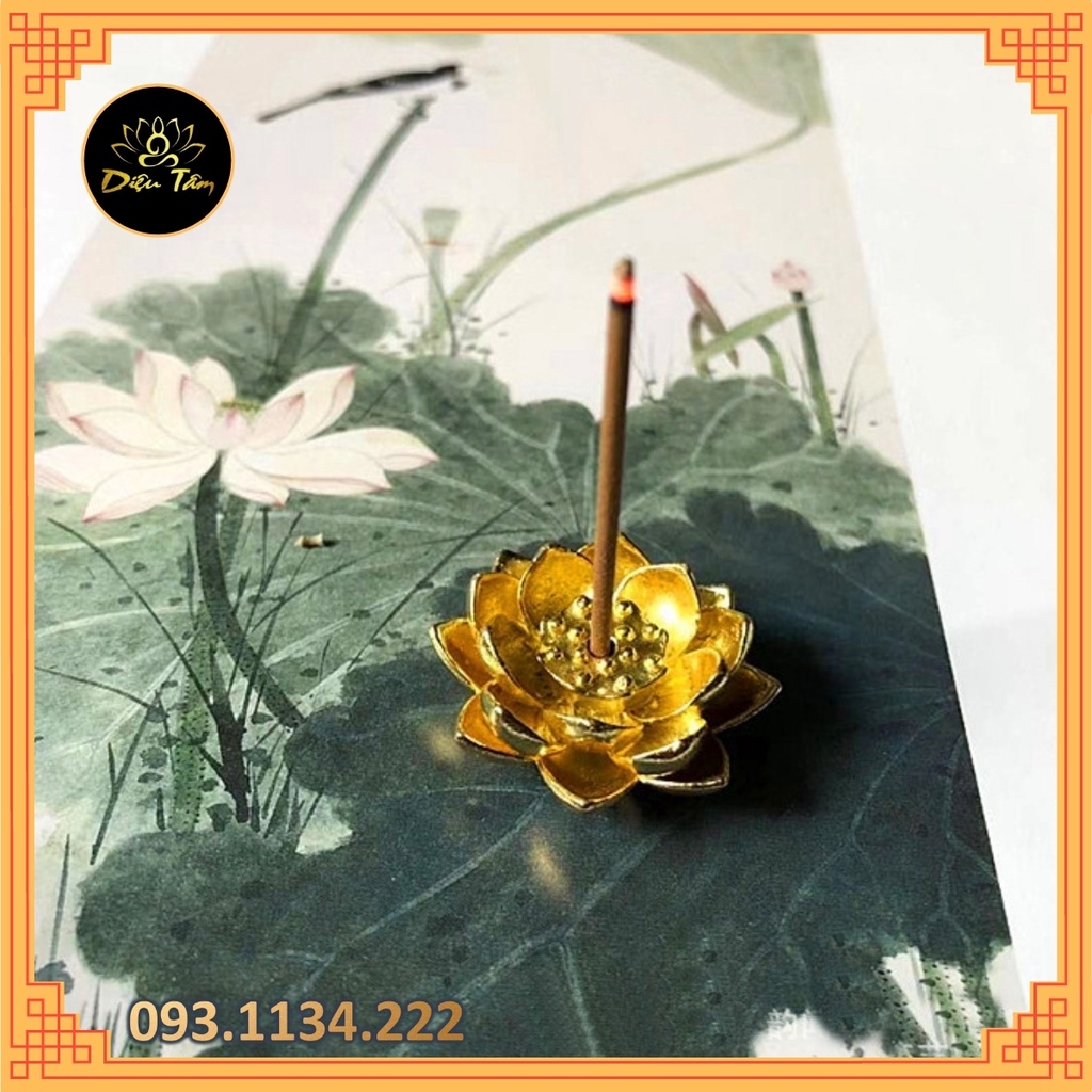 Đế cắm nhang không tăm trầm hương hoa sen vàng phụ kiện thác khói dành cho lư đồng xông trầm hương