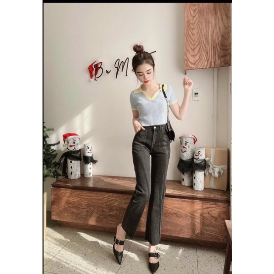 Quần bò jean nữ ống loe đứng rộng suông co giãn jeans cạp cao cao cấp Hottrend 2022 | WebRaoVat - webraovat.net.vn