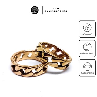 Nhẫn titan hoạ tiết dây xích vàng - Mẫu N-16 - SUN ACCESSORIES