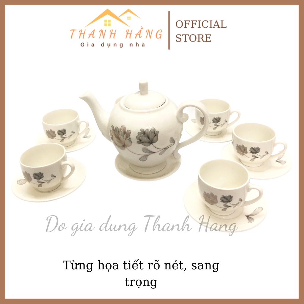 Bộ ấm chén hoa hồng đen trắng ngọc sang trọng freeship