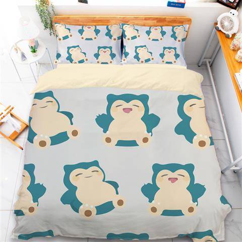 Bộ Chăn Ga Và Vỏ Gối 3 Trong 1 In Hình Pokemon Snorlax Dễ Thương