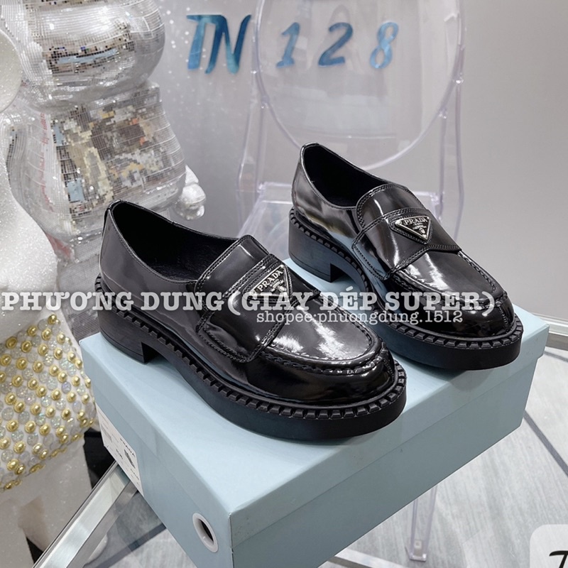 Giày Moca Prad Nữ đế 3p da bóng hàng fullbox, bill túi l1