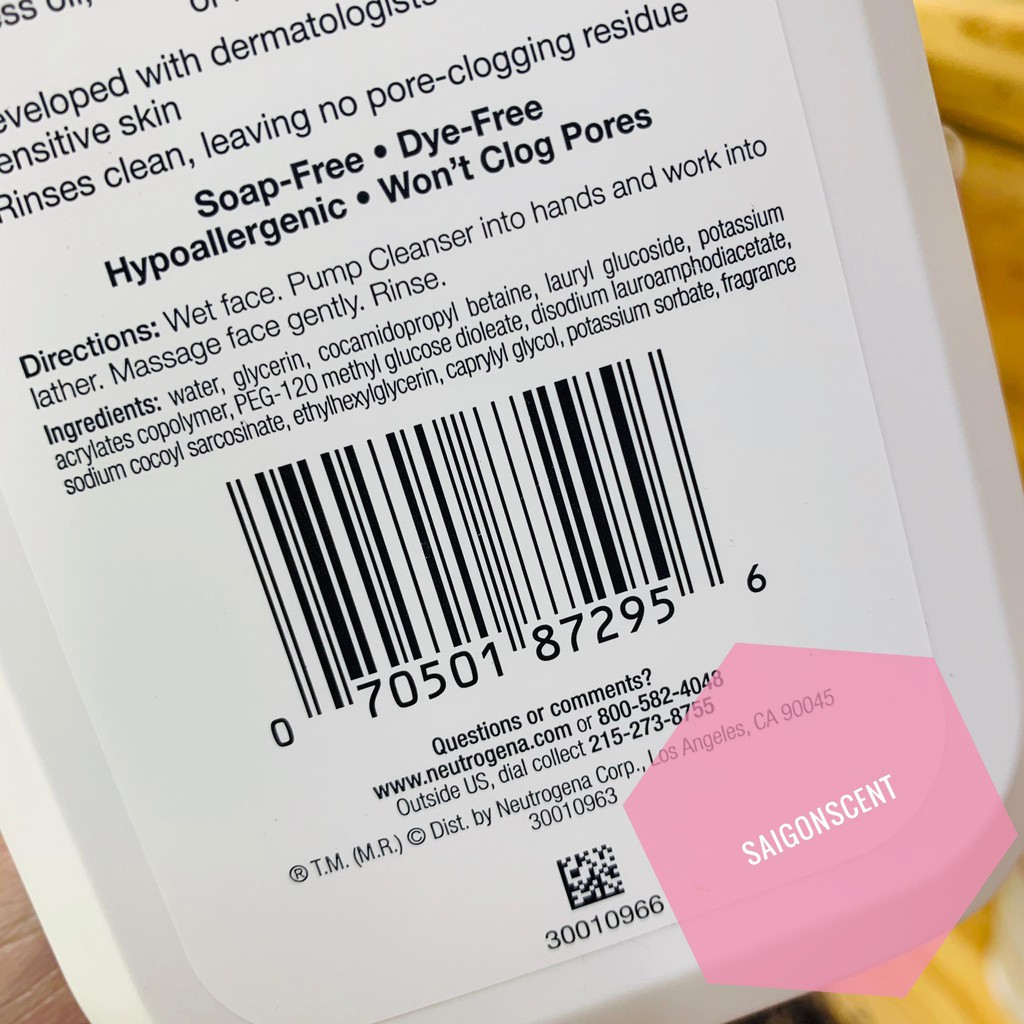 Sữa rửa mặt Neutrogena Ultra Gentle Daily Cleanser Foaming Formula ( 354mL )