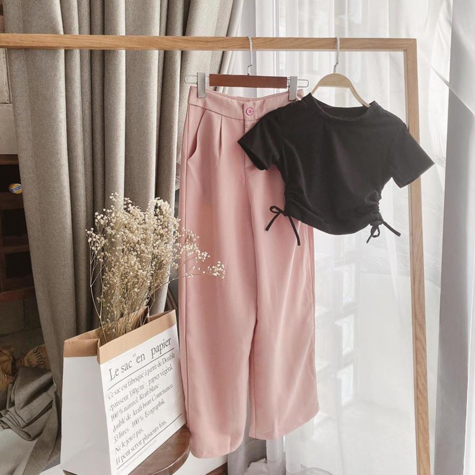 Set thun đen rút nhún + Quần hồng