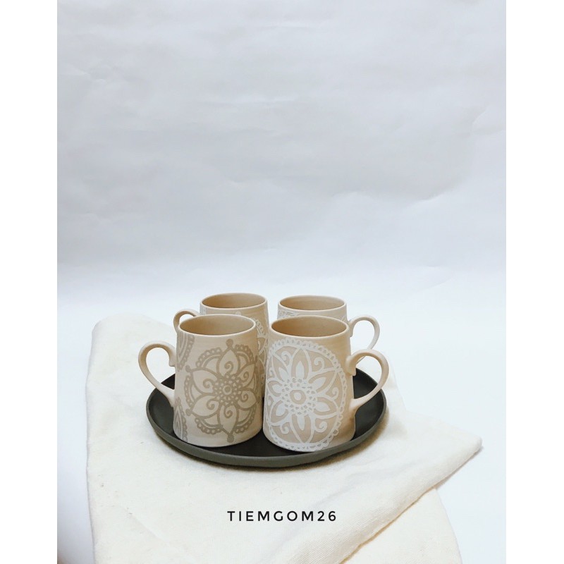 Cốc hoạ tiết hoa Henna India của BHome Ceramics