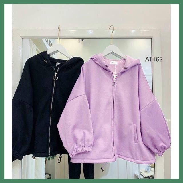 Áo Khoác Hoodie Zip Nỉ Bông Khóa Kéo Cánh Dơi Form Rộng Trơn Basic Nam Nữ Oversize - La mode