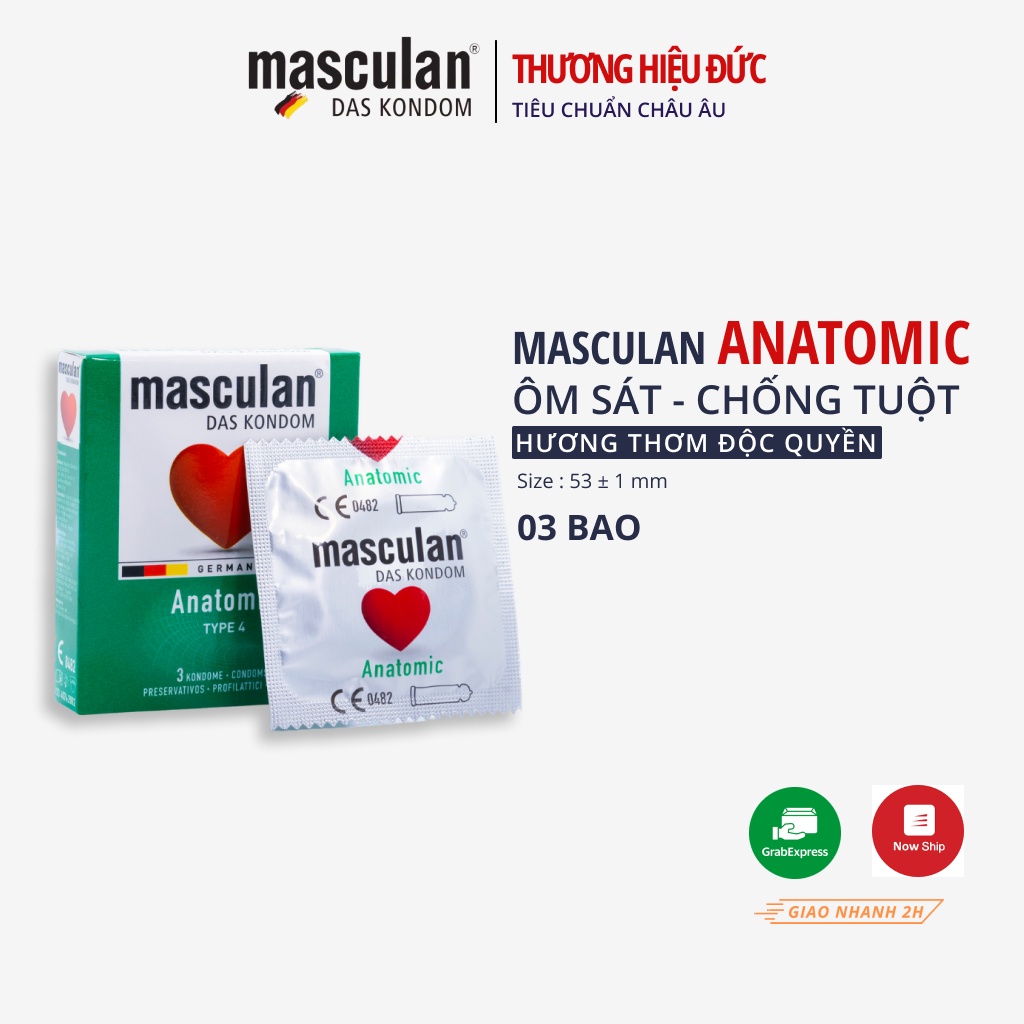 Bao cao su Masculan Anatomic - Thiết kế chống tuột - Màu đỏ che khuyết điểm