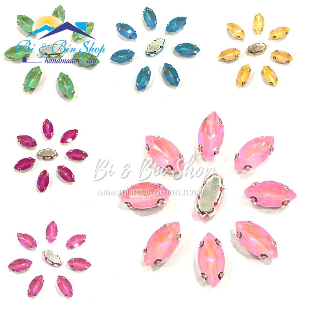20 Viên Đá Đế Lá Me 6x12mm Pha Lê Ánh Cừ Đính Kết Trang Phục Thời Trang, Trang Trí Vương Miện