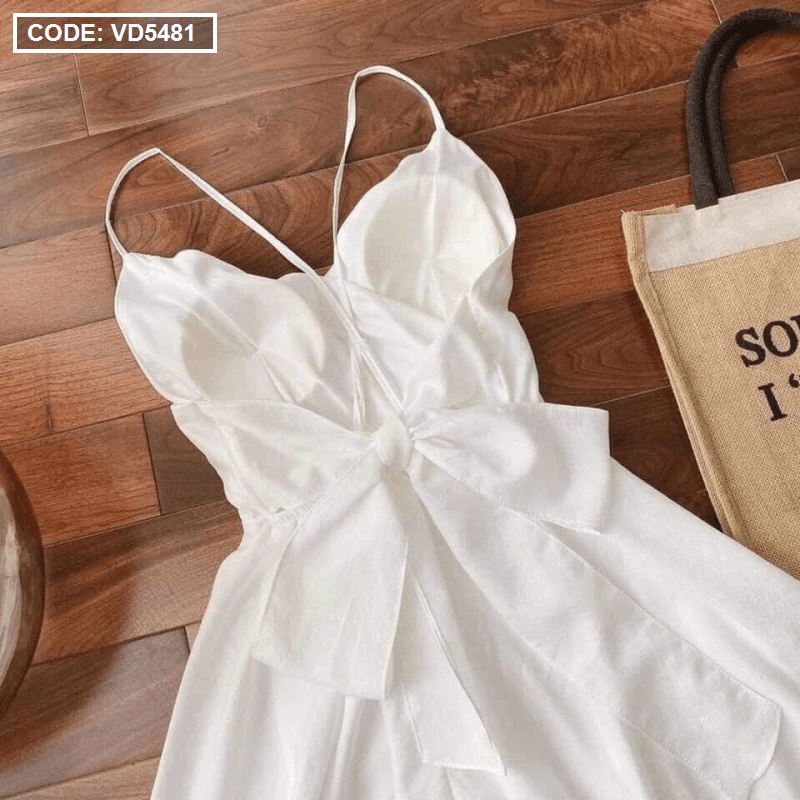 [HCM – hàng cao cấp] Mẫu đầm nữ đẹp maxi trắng 2 dây, đan lưng thắt nơ đắp chéo ngực. | BigBuy360 - bigbuy360.vn