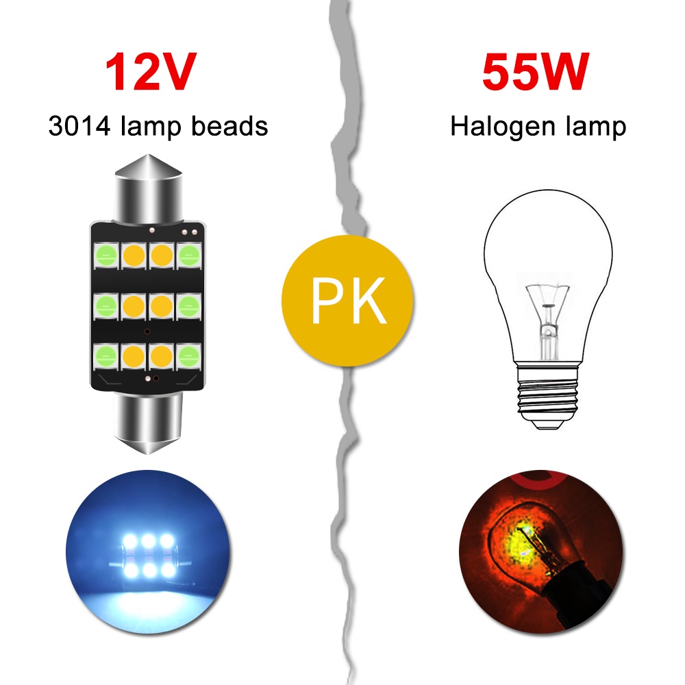 Bóng Đèn LED T10 &amp; 31 36 39 41mm C5W W5W Bóng đèn led ba màu sáng