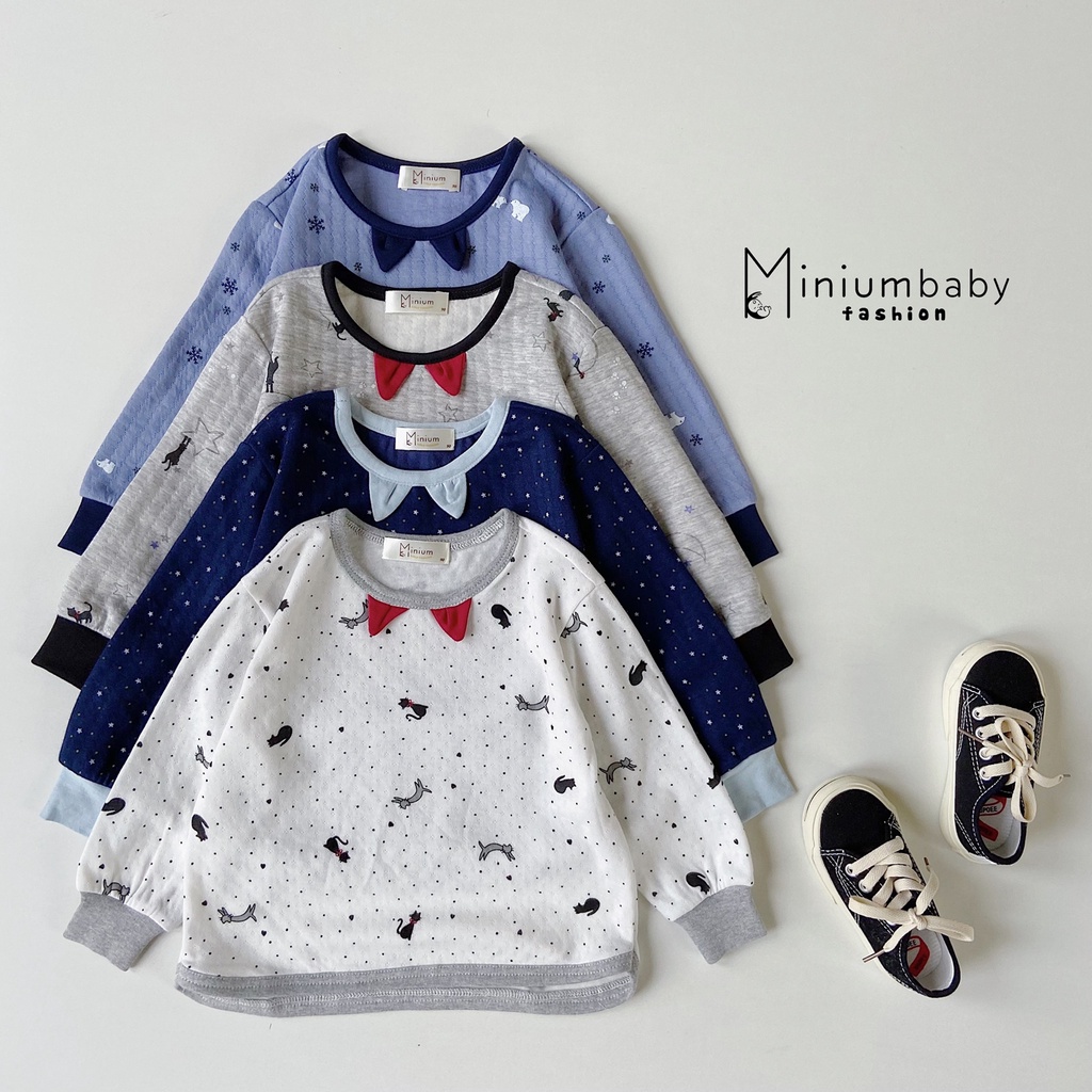 Bộ cotton 2 lớp tai mèo cho bé trai, bé trái miniumbabyfashion, set quần áo trẻ em unisex-SB1083