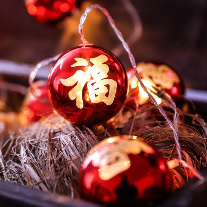 Dây đèn led 10 bóng hình đèn lồng cấp nguồn bằng pin treo trang trí trong nhà/ngày lễ mùa xuân màu đỏ 1.5m
