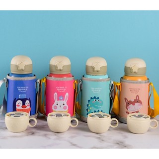 Bình nước giữ nhiệt cho bé bình nước trẻ em 2 nắp tiện dụng