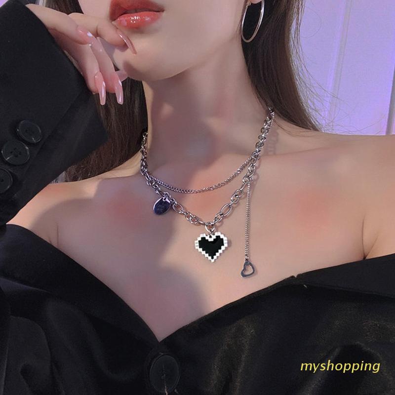 Vòng cổ hợp kim mặt hình trái tim màu đen thời trang Ivy 2022
