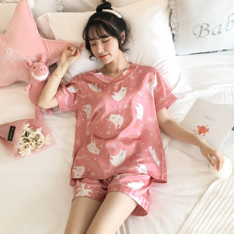 Bộ Đồ Ngủ Vải Lụa Satin In Họa Tiết Trái Cây Phong Cách Hàn Quốc Cho Nữ Size M-5Xl
