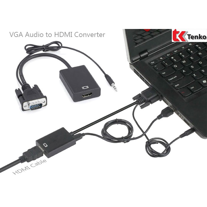 Cáp chuyển đổi tín hiệu từ VGA sang HDMI có âm thanh + Cáp Micro USB cấp nguồn ra full HD 1080