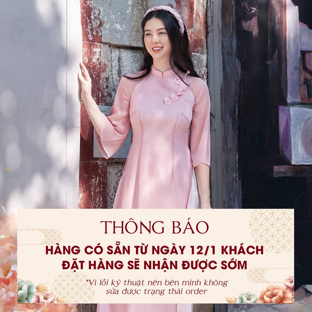 Áo dài nữ cách tân cổ ngọc thiết kế chính hãng GIIAN, áo dài tơ tay bồng - AD183