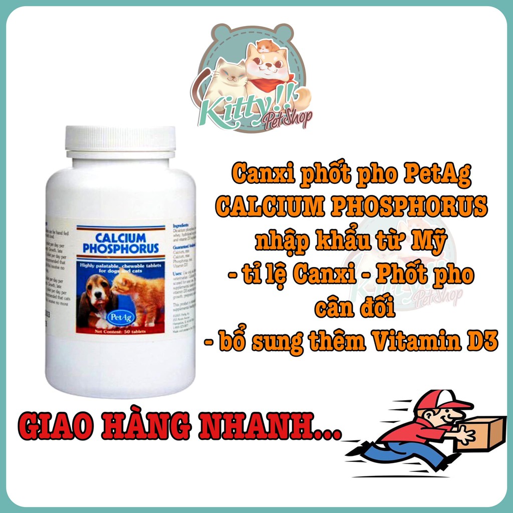 Hộp 50 viên Calcium Phosphorus Pet Ag bổ sung canxi, phốt pho dành cho chó mèo - canxi chó mèo - Kitty Pet Shop BMT