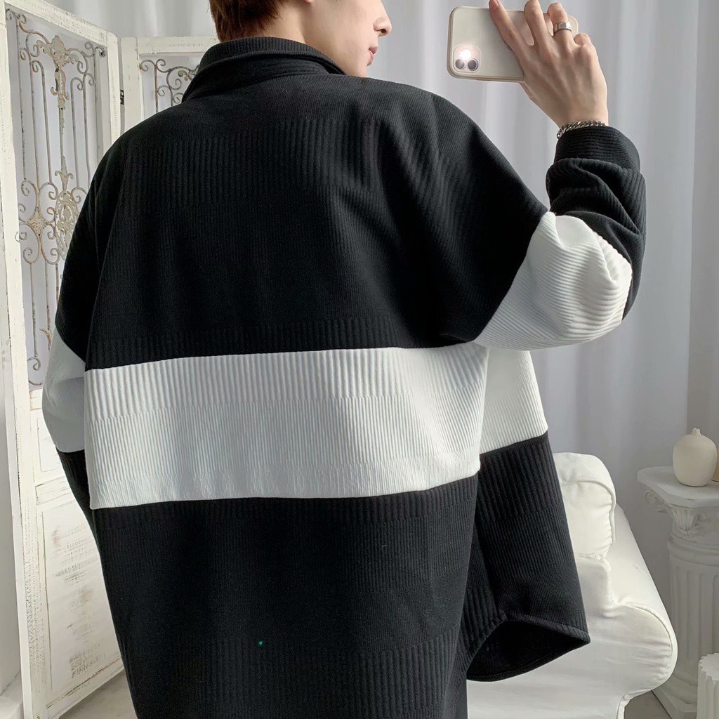 Áo Khoác Cardigan Dệt Kim Kẻ Sọc Trắng Đen Thời Trang Cho Nam Và Nữ